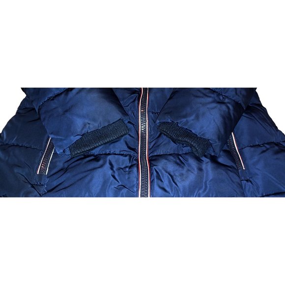 Women's Tommy Hilfiger Deep Blue Puffer Hooded Jacket 3 Pockets Maroon Lining S - Picture 8 of 15